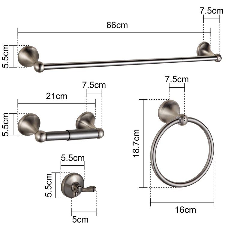 BGL Bathroom Hardware Set Brushed Nickel Adjustable Expandable Bath Towel