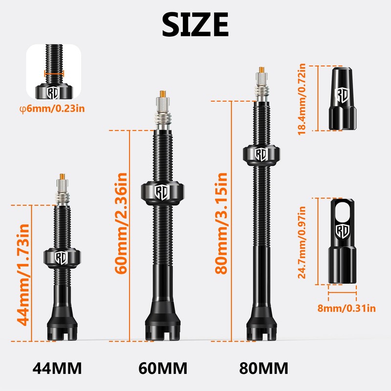 RACEDUEL Tubeless Valve Stems Presta Valves Stem Aluminum 44MM/60MM/80MM