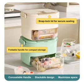 Ice Cube Tray with Lid and Ice Storage Bin, 52 Ice Cubes Press and Release Ice Mold, Drawer Style BPA-Free Portable Ice Maker with Scoop, PET+PP Ice Cube Container for Freezer, Home, Camping