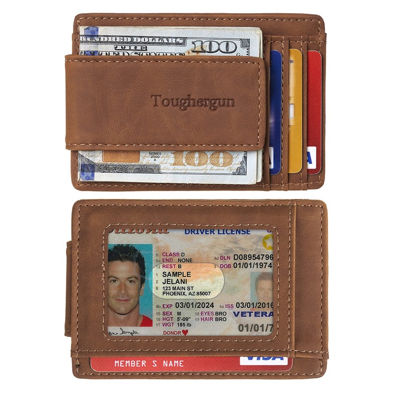 Toughergun Minimalist Wallet for Men with Magnetic Money Clip Leather