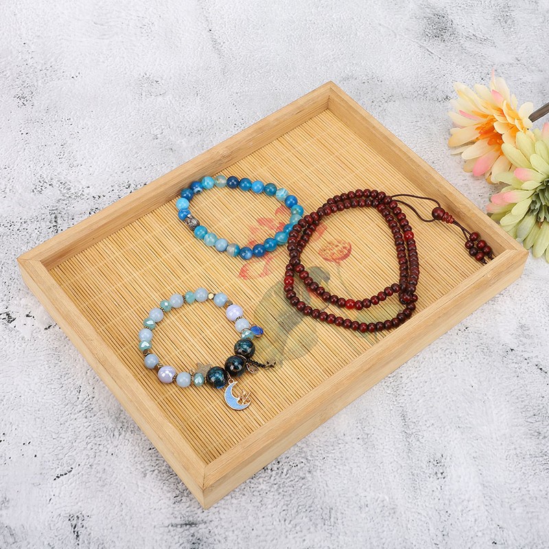 Bamboo Woven Jewelry Display Tray Vintage Necklace Bracelet Earrings Holder