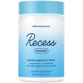 Recess Mood Powder, Calming Magnesium L-Threonate Blend with Passion Flower, L-Theanine, Electrolytes, Magnesium Calm Support Powder Supplement - Unflavored 28 Serving Tub