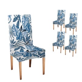 Jacrane Tropical Floral Chair Covers for Dining Room 4 Pack Exotic Leaves Seamless Pattern in a Trendy Blue Vintage Style Print Removable Seat Protector for Home or Party