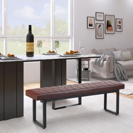 STHOUYN 58” Padded Dining Table Bench Pair of 2 for 6-8 Person, Faux Leather Indoor Cushioned Bench, Extra Long Bench for Dining Room Table, Bedside Bench, Shoe Bench, Entryway Bench (Black, 58")