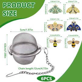Set of 6 Tea Infuser for Loose Leaf Tea with Butterfly and Bee Charm Pendant, 304 Stainless Steel Tea Ball for Brew Fine Loose Tea and Spices & Seasonings