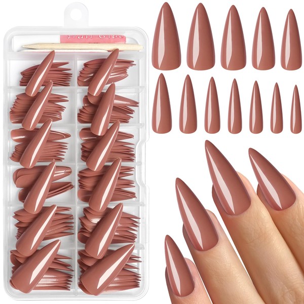 Bellelfin 120Pcs Stiletto Press on Nails, Caramel Stiletto Fake Nails