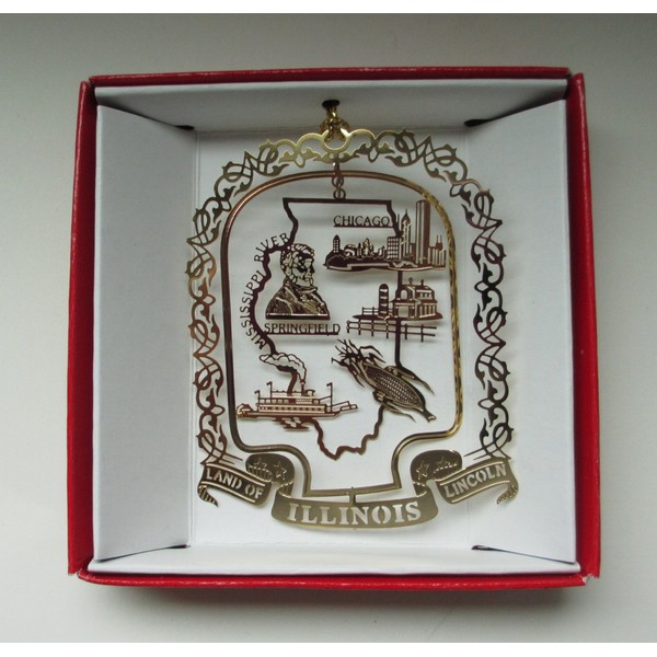 Illinois State Brass Christmas Ornament