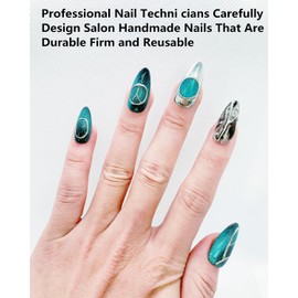 CAMILCY Press on Nails Handmade Nails Luxury Reusable Fake Nails For Girls Short Almond Armor Blue Cat Eyes Diamonds HandPainted Salon Loveful Design Acrylic Gel UV Finished For Women 3D Nails 10PCS S