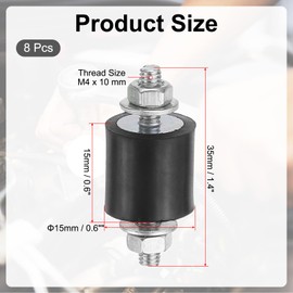 PATIKIL 15x15mm Rubber Studs Shock Absorber, 8 Pcs M6 Rubber Isolator Mounts Cylindrical Anti-Vibration Isolator Mounts with Nuts for Garage Motor Air Compressors Engines (VV Type)