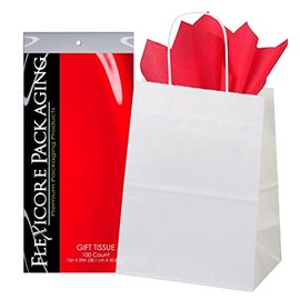 5ct White Paper Gift Bags + 10ct Gift Tissue