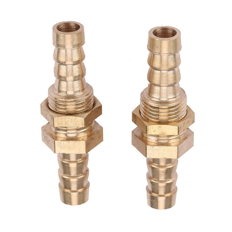 2 Pcs Brass Straight Barbed Hose Fitting Bulkhead Coupler Connector