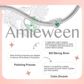 Amieween 925 Sterling Silver Charms May Birthday Stone Bead, Angel Wing Love Pendant, Compatible With Women'S Bracelet Necklace, Birthday Gift