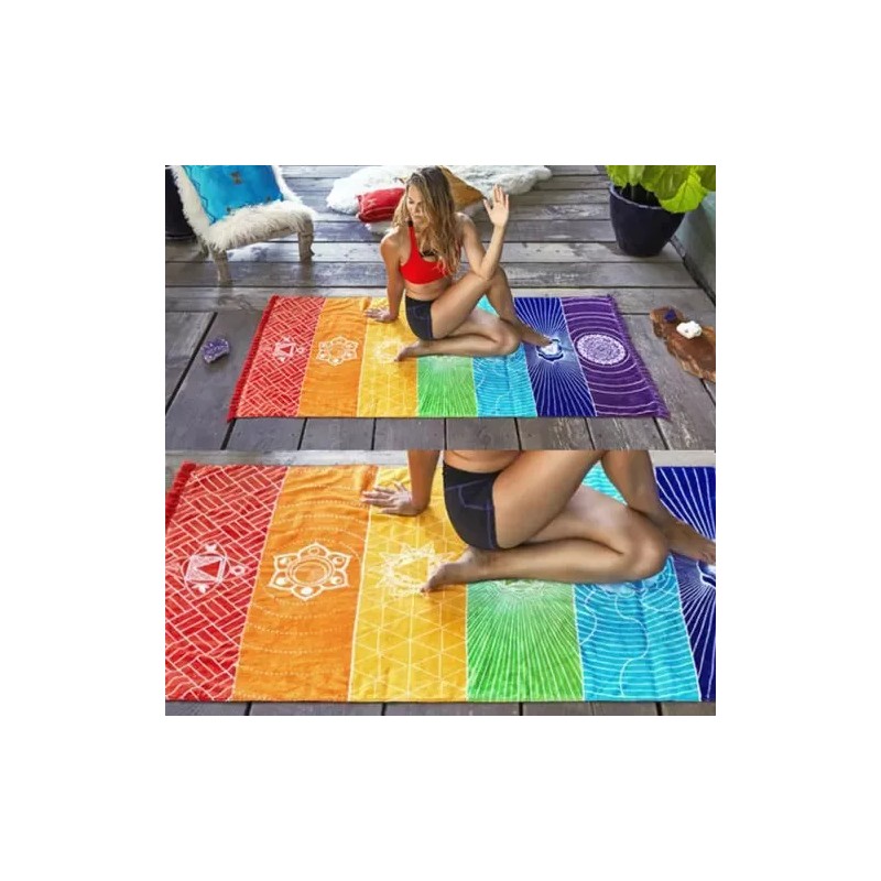 Deluxe Tela 7 Chakras Alfombrilla Yoga Meditación Manta Decoración