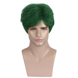 BERON Mens Male Green Short Straight Green Heat Resistant Daily Wear Costume Synthetic Wigs Come with Wig Cap