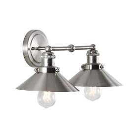 JONATHAN Y JYL7427B July 17.5" 2-Light Metal Shade Farmhouse Sconce Contemporary Transitional 2200K Edison 25W Bulbs Included for Bedroom Living Room Bathroom, Vanity Lighting, Nickel