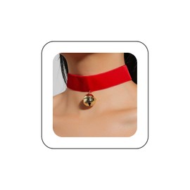 Iaceble Punk Red Velvet Choker Necklace Gold Bell Collar Necklace Wide Velvet Necklaces Cat Bell Necklaces Thick Satin Choker Jewelry for Women