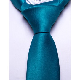 Barry.Wang Solid Color Pre-tied Ties for Men Zipper Necktie and Pocket Square Tie Clip Set Adjustable Teal Tie Wedding
