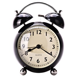 Charmoon Alarm Clock, Analog Loud Loud Bell Type, Continuous Second Hand, Silent, Light Included, Antique (Black)