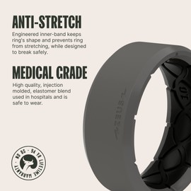 Groove Life Zeus Edge Storm Grey Anti Stretch Silicone Ring Breathable Rubber Wedding Rings for Men, Unique Design, Comfort Fit Ring - Size 10
