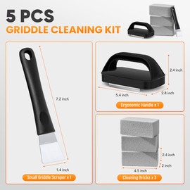 HE-SANQI Grill Brick for Cleaning Flat Top, Heavy Duty Grill Stone Cleaning Block with Handle & Scraper, Griddle Cleaner, Pumice Stone for Removing Stubborn Grease, Rust (5 PCS)