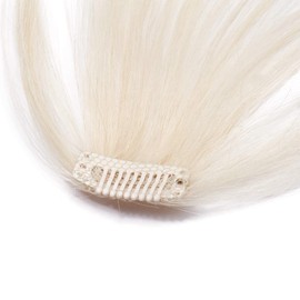 Clip-In Bangs 100% Remy Real Hair Air Pony Hairpiece Extension Fringe One Piece Extension Temple Natural Straight Platinum Blonde #60-1 Air Pony-3g