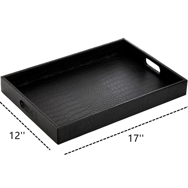 Lyellfe Black Serving Tray with Handles, Decorative Ottoman Tray in