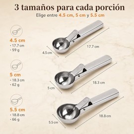 Cucharas de Helado de Acero Inoxidable, 3 Piezas, Tamaños 4.5, 5 y 5.5 cm