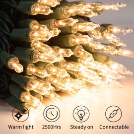 Clear Christmas Lights Set - 2 Pack 100 Count 25Ft Incandescent Bulb Mini String Lights for Indoor Christmas Tree Garland Birthday Wedding Party Festival Decoration, Green Wire