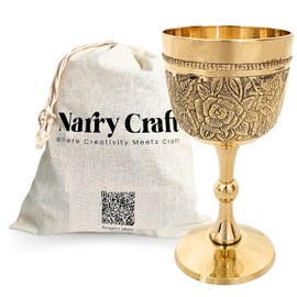 NARRY CRAFT Solid Brass Vintage Chalic Goblet Medieval Handmade Decorative Wine Glass Communion Cup with Royal Embossed Design 7 Oz Pack of 1 Gothic Chalice