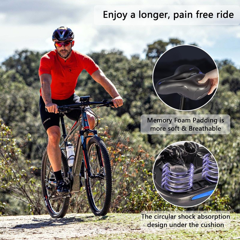 Ergonomic Bicycle Saddle with Gel & Memory Foam - Wide