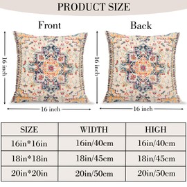 Ebroie Boho Throw Pillow Covers 16x16 inch Set of 2,Boho Vintage Carpet Pattern Antique Ethnic Decor Double Sided Pattern Cushion Cover Soft Pillow Case Living Sofa Room Bed Square Pillow Cover