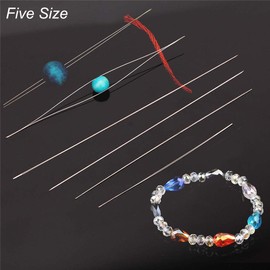 32 agujas de abalorio plegables, de tamaño variado, abalorio de ojos grandes, agujas de semillas, agujas de bordado largas y rectas con botella de aguja para hacer joyas (tamaño 5)