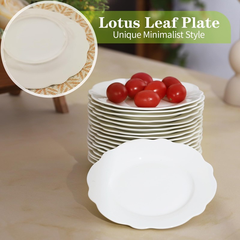 TAMAYKIM 6 Inch Porcelain Dessert Plates, Set of 18, White