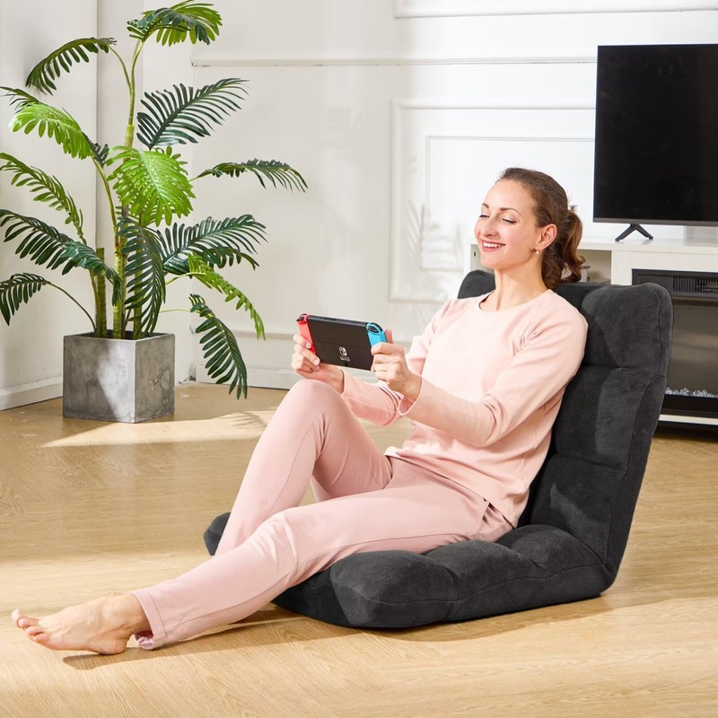 Avocahom Folding Floor Gaming Chair, 14-Position Adjustable Backrest, Skin-Friendly Flannel