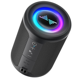 LENRUE Small Portable Bluetooth Speaker with Lights, TWS Stereo Surround Sound, Type C Powered, Bluetooth 5.3, AUX TF Card Input, Wireless for Outdoor Home, Coolest Gifts (Black)