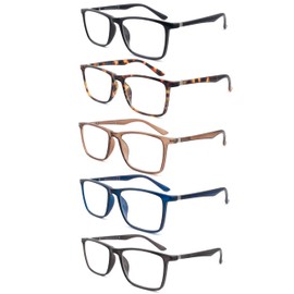 zooxsky 5 Pack Reading Glasses for Women/Men Blue Light Blocking Computer Readers Anti Eye Strain Square Eyeglasses with Spring Hinge(Mix, +1.5)