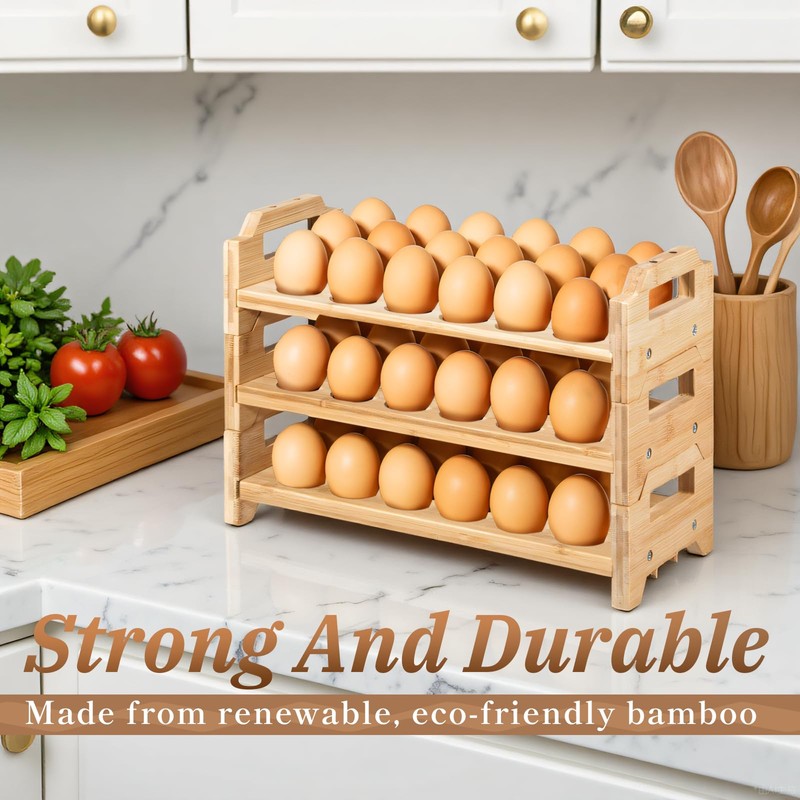 3 Pack Egg Storage for Countertop Wooden Stackable Egg Holder