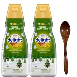 International-Delight Liquid Coffee Creamer.- Two (2) 32 fl oz Bottles of Smooth & Creamy Delightful Coffee Creamer and Candy Freezer Wooden Spoon (Frosted Sugar Cookie) - Wooden Spoon