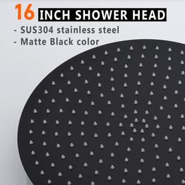 16 Inch Rainfall Shower Head, BSTIIU Stainless Steel Round Shower Head, Extra Large Ceiling Mount Shower Head, Matte Black