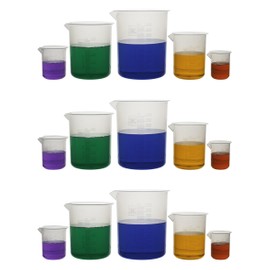 hBARSCI Laboratory Plastic Beaker Set of 15, Made of Premium Polypropylene with Raised Graduations - 3 of Each 50mL, 100mL, 250mL, 500mL, and 1000mL (Autoclavable)