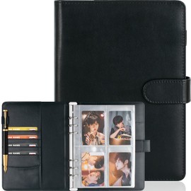 A5 Kpop Photocard Binder, Trading Card Binder, 6 Ring Binder Album with 200 Card Slots, PU Leather Binder Cover with Magnetic Buckle Closure for Organizing Trading Cards (Black)