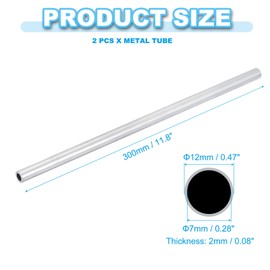 PATIKIL 6063 Aluminium Tube, Pack of 2, 12 mm Outer Diameter, 2 mm, Wall Thickness, 300 mm Length, Aluminium Round Tube, Seamless Metal Tube for DIY Crafts, Industrial Model, Furniture