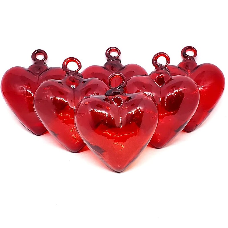 MexHandcraft Red 3.5 inch Medium Hanging Glass Hearts (Set of