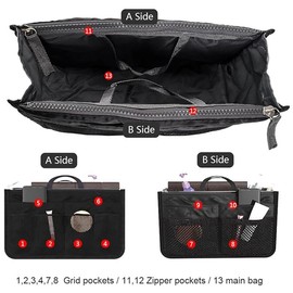 Handbag OrganizerInsert for Women with 13 Pockets Large Capacity - Color: black