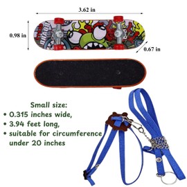 Tortoise Harness and Leash with Toy Skateboard for Turtle set, Funny Tortoise Skateboard and Adjustable Leather Harness Leash, Training Skateboard and Turtle Harness Leash Pet Tortoises Toys (Blue, S)