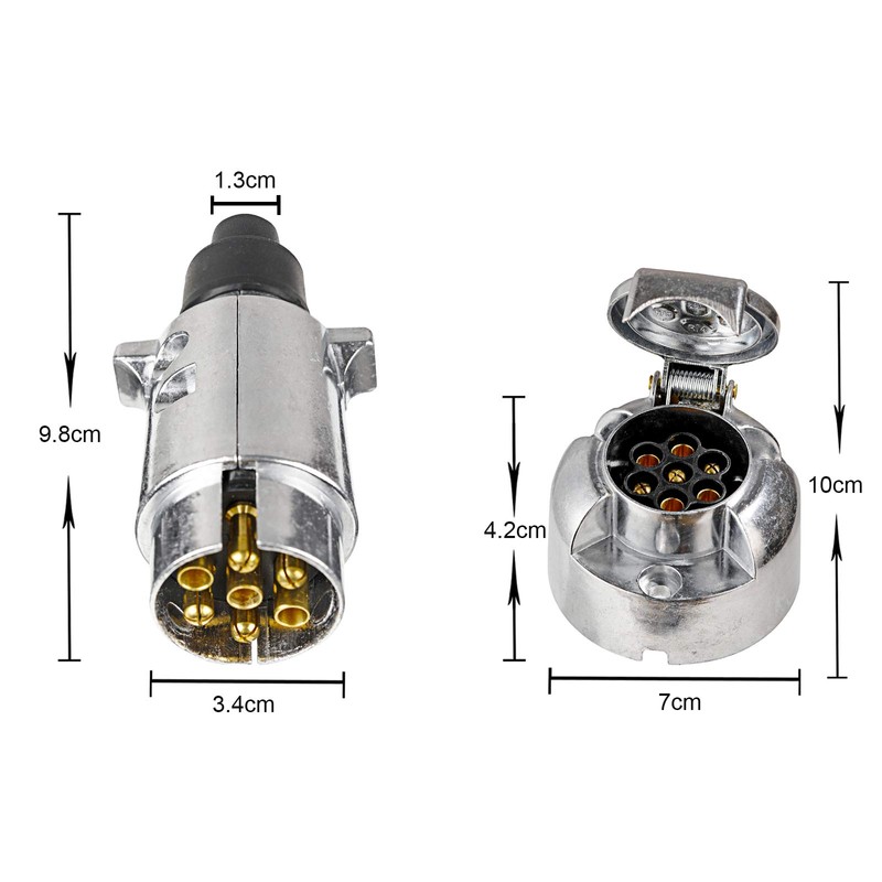 BEIJISTAR Trailer Plug & Trailer Socket, 7-Pin Metal with Rubber