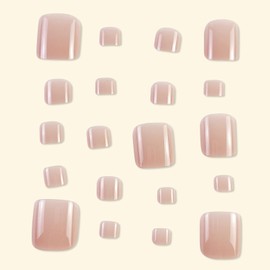 Square Press on Toe Nails Short Fake Toe Nail Summer Solid Color Toe Nails Press ons Glossy Toenails Glue on Nude Full Cover Press on Toenails for Women 24 Pcs