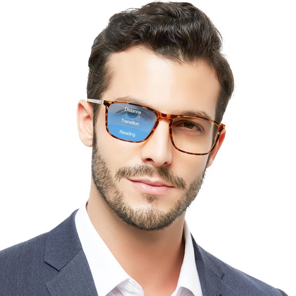 OCCI CHIARI Mens Progressive Multifocus Reading Glasses Transition Bifocal Readers(Brown