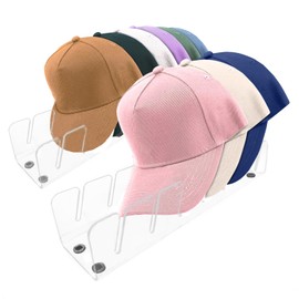 Hat Stand for Baseball Caps, 2 Pcs No Install Acrylic Hat Organizer for 14 Baseball Caps, Hat Racks for Baseball Caps Display and Organizer for Bedroom, Closet, Dresser, Office (2 Pack Clear)
