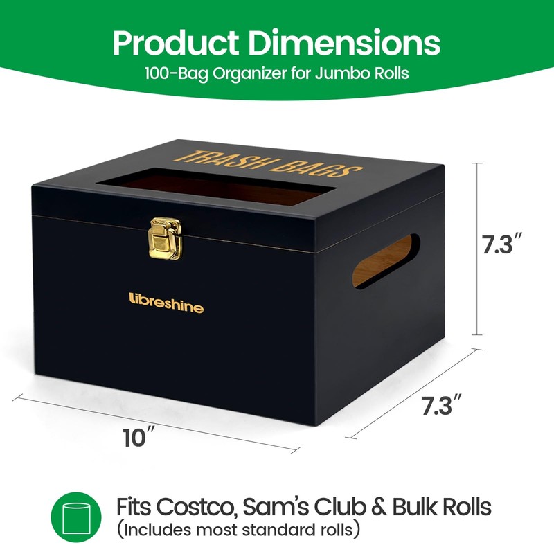 Libreshine Extra Large Black Bamboo Trash Bag Organizer Roll Holder,